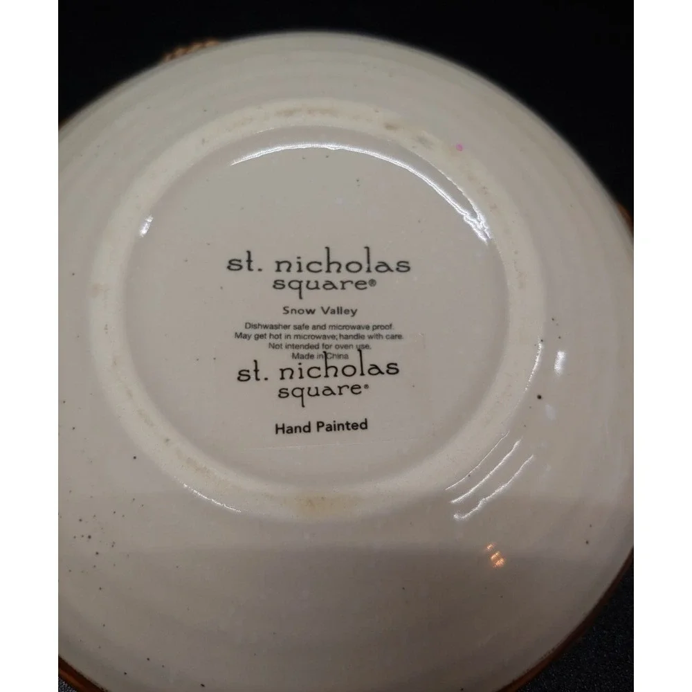 St Nicholas Square Snow Valley Candy Nut Dish Bowl Hand Painted Cardinal 6